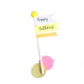 Minimalist birthday cake topper flag detail, macaron color party dessert decoration stick. - Pom Pom Flag Topper / Yellow