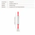 Stainless steel rolling pin with red plastic handles, 41.5cm length for baking kitchen dough. - 8-Inch Plastic Handle Rolling Pin