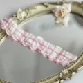 Ruban froncé vichy rose et blanc bord ondulé pour emballage cadeau détail vue de près - Rose 4 cm 10 yards