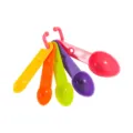 Ensemble de cuillères à mesure en plastique coloré avec anneau pour cuisiner et pâtisser. - Petit ensemble de 5 outils colorés à bout pointu