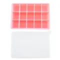 Pink 15-grid silicone ice cube tray with white lid, flexible mold for easy release. - 15-Grid Silicone Ice Cube Tray (Pink) with Lid