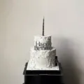 Minimalist acrylic Happy Birthday cake topper with black candle for minimalist baking decor. - Black