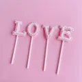 Pearl rhinestone LOVE cake topper pink letter baking decoration for birthday party wedding - Pearl LOVE / Pink