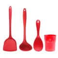 Rotes Silikon Küchenutensilien Set mit Pfannenwender Suppenlöffel und Aufbewahrung - 4er-Set mit Küchenutensilienhalter