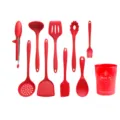 11-teiliges rotes Silikon Küchenhelfer Set mit Halter, hitzebeständige Kochutensilien. - 10-teiliges Küchenhelfer-Set (Mit Halter)