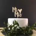 Wooden Mr and Mrs cake topper for wedding, engagement, and Valentine's Day party decor. - Style 2