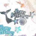 Ins style mermaid birthday cake topper set with seashell and starfish for party decor - Black Series Set