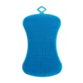 Blauer Silikon Spülschwamm Reinigungsbürste mit Borsten und Aufhängeloch für Küche und Geschirr - 12cm / Blau