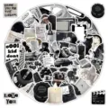 Detailed view of black and white aesthetic sticker set, assorted monochrome designs for decor. - 50 Pieces/Pack / Black and White Vintage