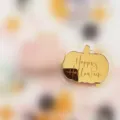 Gold acrylic Happy Halloween pumpkin cake topper party decoration for festive celebration. - Happy Halloween Pumpkin Tag