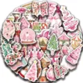 Roze kerst stickers esthetische vakantie waterdichte decal pack voor dagboek - 50 Stuks Roze Kerst