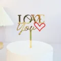Gold acrylic LOVE You cake topper detail, elegant dessert decoration for Valentine day parties. - Red Heart Love You