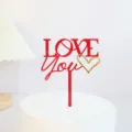 Red acrylic cake topper with LOVE You text and gold heart design for Valentine's Day. - Golden Heart Love You