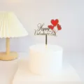 Valentine's Day acrylic cake topper with red hearts gold finish party dessert decoration - Heart Balloon Happy Valentine's Day