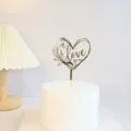 Gold acrylic heart cake topper with love text for Valentine's Day party decoration - Ins Style Love