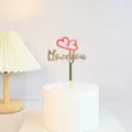 Gold acrylic Love You cake topper with red hearts detail, perfect for Valentine's Day party. - Double Heart I Love You