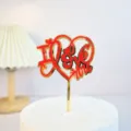 Topper per torta a cuore in acrilico oro e rosso con scritta I love you per festa di San Valentino - Rosso e oro I Love You