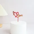 Red gold acrylic I love you cake topper for Valentine day party cake decoration supplies - Double-Layer Minimalist I Love You