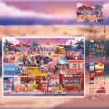 Set van decoratieve 3D landschap DIY stickers zonsondergang aan Californische kust. - Speciale Olie + Laser Stans / Californische Kust Schemering