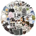 Detalle de pack de pegatinas de moda con ilustraciones de estilo de vida para decorar. - Paquete de 50 piezas / 50 hojas de pegatinas Fashion Girl