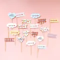Ins style minimalist wooden birthday cake toppers set, cute party decoration flags and cards. - Fresh Style Material Kit