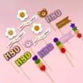Minimalist birthday cake topper set with cute cartoon flower bear letters for party decor - Bear Flower Material Kit