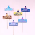 Wooden happy birthday cake toppers set, colorful party cupcake inserts for celebration. - Birthday Hat Material Kit