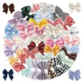 Detailed view of assorted colorful hair bows featuring various patterns, checks and satin styles. - 50 Pieces/Pack / Candy Color