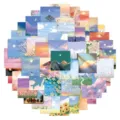 Healing nature landscape stickers detail showing artistic oil painting style floral sunset designs. - 60 Pieces Healing Natural Scenery Stickers