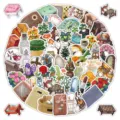 Cute cozy home cartoon graffiti stickers pack, perfect for journaling, luggage and laptop decor. - Home Accessories / 60 Pieces/Pack