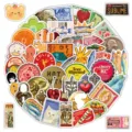 55pcs American vintage food fruit graffiti stickers for luggage laptop decoration. - 55 Pcs American Vintage Food Stickers