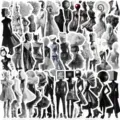 Pacchetto adesivi di moda surrealisti in bianco e nero, sticker monocromatico artistico - 50 Fogli