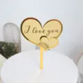 Gold mirror acrylic cake topper detail showing double heart design with I love you text. - I Love You / Gold