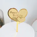Gold mirror acrylic heart cake topper with Happy Birthday text for birthday party decor. - Happy Birthday / Gold