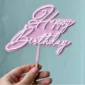 Rose acrylique joyeux anniversaire cake topper double couche decoration gateau de fete! - Rose Violet et Blanc