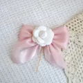 Pink organza bow with white camellia flower cake topper, elegant party dessert decoration. - Pink Bow Elegant Plugin