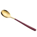 Stainless steel spoon with gold head and dark red handle, elegant tableware for home kitchen. - Red Gold