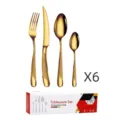 Detail view of the 304 stainless steel gold cutlery set with star diamond handle set. - Gold 24-Piece Set