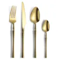 Luxury gold stainless steel flatware set, elegant slim handle dinner knife fork spoon. - Four-Piece Set / Gold