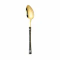 Luxury gold stainless steel spoon with stylish black marble handle for modern dining table setup. - Dinner Spoon / Marble Grain Gold