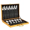 Stainless steel cutlery set 24 pieces silverware flatware with golden gift box for kitchen dining - 24-Piece Silver Cutlery Gift Box Set