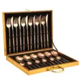 Stainless steel rose gold cutlery set 24 pieces in gift box detail view kitchen tableware - 24-Piece Rose Gold Cutlery Gift Box Set