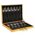 Stainless steel cutlery set with elegant gift box, perfect for home dining and kitchen use. - 24-Piece Black Cutlery Gift Box Set