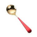 Cuchara de acero inoxidable elegante con cuenco dorado y mango rojo para el hogar. - Cuchara redonda / Oro Rosa Rojo