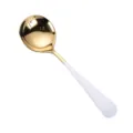 Cuchara de acero inoxidable dorada con mango blanco, elegante cuchara para postres. - Cuchara redonda / Platino