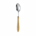 Japanese wooden handle stainless steel soup spoon, 18cm long dessert spoon with wood grain. - Dessert Spoon