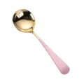 Cuchara de acero inoxidable dorada con mango rosa, elegante cuchara de postre y sopa. - Cuchara redonda / Oro Rosa