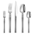 Stainless steel flatware set, 5-piece modern cutlery set with elegant waist design for dining. - Five-Piece Set / Silver