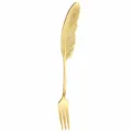 Gold stainless steel fruit fork with elegant feather handle, 16cm length for dessert and coffee. - Fork / Gold