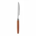 Stainless steel steak knife with sapele wood handle, sharp serrated blade for dining table use. - Dinner Knife / Silver